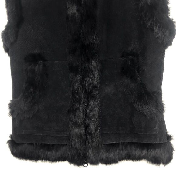 Sisters Black Suede Leather Fur Trim Knit Zip Up Vest - Picture 6 of 13